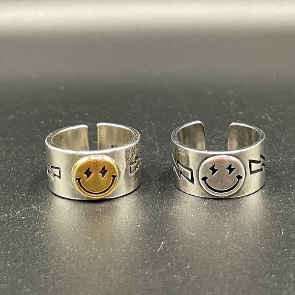 925 Sterling Smiley Happy Face Boho Ring (Silver Face) #1317 - Picture 10 of 10